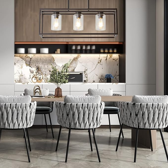 XILICON Dining Room Lighting Fixture Hanging Farmhouse Oil Rubbed Bronze 3 Light Modern Pendant Lighting Contemporary Chandeliers with Glass Shade for Living Dining Room Bedroom Kitchen Island