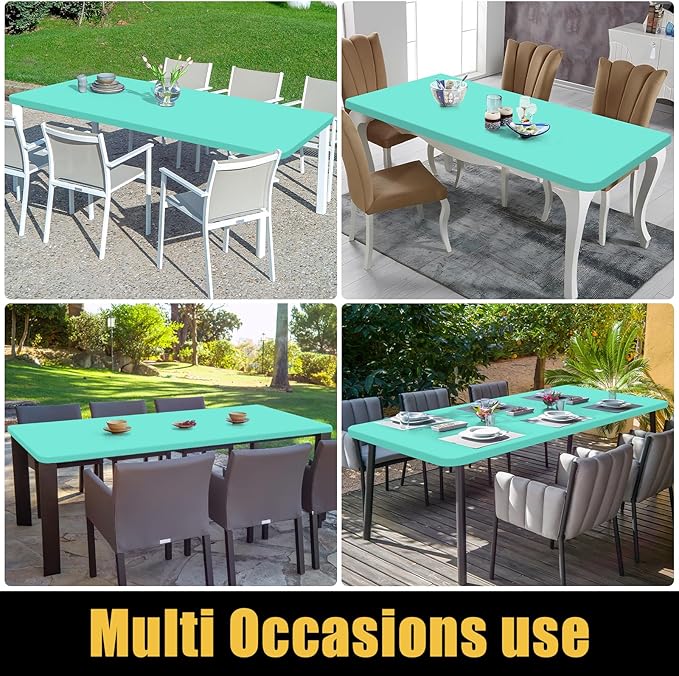 Smiry Rectangle Picnic Table Cloth, Waterproof Elastic Fitted Tablecloths for 4 Foot Tables, Washable Polyester Table Cover for Camping, Indoor and Outdoor (Aqua, 24"x48")