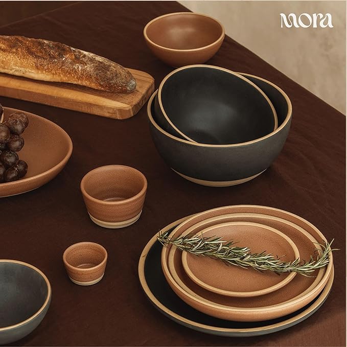 MORA Medium Plates Set of 4, 8.5 inch Ceramic Pottery Salad Plates - Microwave, Oven and Dishwasher Safe - Harvest