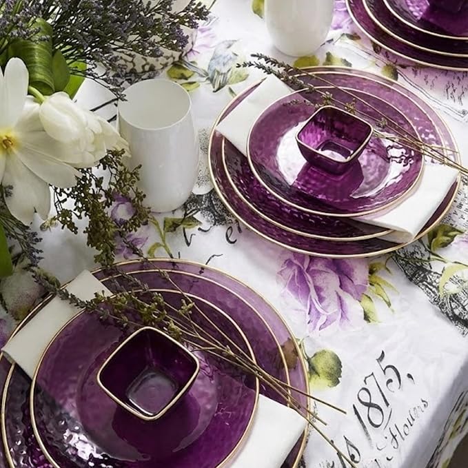 R-kay 100 Pack Purple Plastic Plates - 6 Inch Hammered With Gold Rim, Sturdy, Durable And Extra Heavy duty Purple Plastic Dessert Plates Disposable - Ideal For Appetizer And And For Desserts.