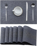 Leetaltree Denim Blue Placemats Set of 6 - Heat Resistant Non-Slip Place mats for Dining Table, Washable Durable PVC Vinyl Woven Table Mats（Denim Blue, 6）