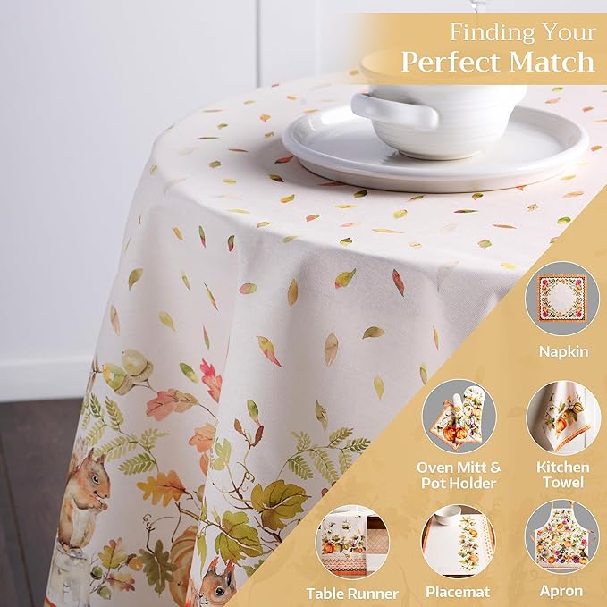 Maison d' Hermine Table Cloth Round Table 100% Cotton 69 Inches Fall Tablecloth Reusable Everyday Use for Thanksgiving Christmas Decorations Dining Farmhouse Party (Pumpkin Garden - Cloudy Cream)