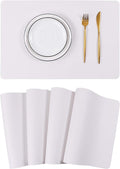 Wipeable Placemats Leather Table Mats Waterproof Heat-Resistant Easy to Clean for Dining Table Set Kitchen Table (4, White)