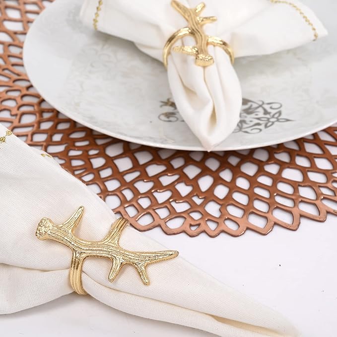 12 Pcs Napkin Rings Set - Farmhouse Cloth Napkin Holders - Ideal Décor for Christmas, Weddings, Family Gatherings, Formal Dinners, Banquets & Everyday Dining (Gold) - ALPHA Living HOME