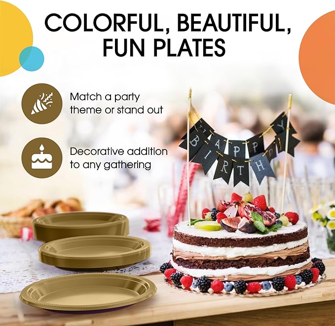 Gold Plastic Plates For Party 10" Gold Disposable Plates Heavy Duty 100 Pcs Plastic Dinnerware Sets Heavy Duty 350 GSM Disposable Dinnerware Set