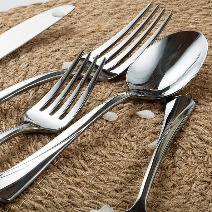 Alata Alice 60-Piece Silverware Set Stainless Steel Flatware Set,Service for 12,Mirror Polished Cutlery Set,Dishwasher Safe