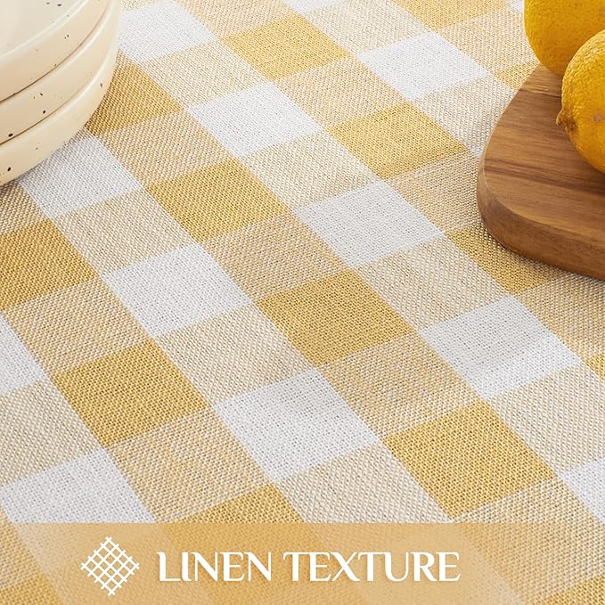 Softalker Checkered Tablecloth Rectangle, Outdoor Linen Cotton Gingham Table Cloth with Tassel, Heavy Duty Wrinkle Free Buffalo Plaid Table Cover for Kitchen Dining Home Party - 55 x 70 Inch, Yellow