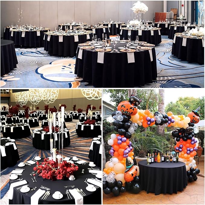 8 Pack Round Tablecloth 108 Inch Black Table Cloth for Round Tables, Washable Polyester Tablecloth Stain and Wrinkle Resistant Decorative Table Cover for Wedding Party Dining Banquet