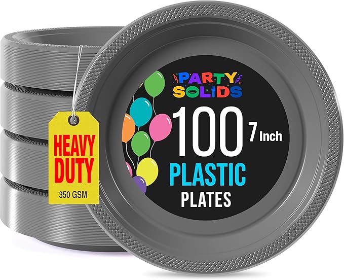 Silver Plastic Plates For Party 7" Silver Disposable Plates Heavy Duty 100 Pcs Plastic Dinnerware Sets Heavy Duty 350 GSM Disposable Dinnerware Set