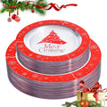 U-QE 60PCS Red and Clear Plastic Plates - Disposable Christmas Plastic Plates for 30 Guests Include 30 Dinner Plates 10.25’’ & 30 Dessert Plates 7.5’’, Premium Party Supplies for Christmas Theme Party