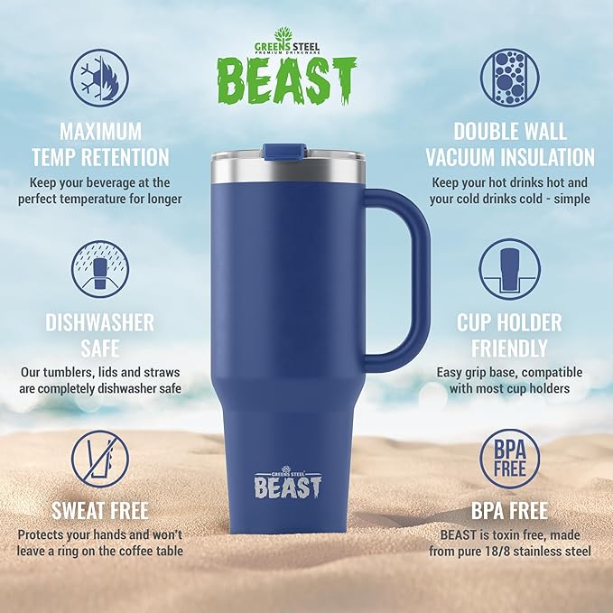 Beast 50 oz Tumbler with Handle Stainless Steel Vacuum Insulated Coffee Ice Cup Double Wall Travel Flask (Royal Blue)