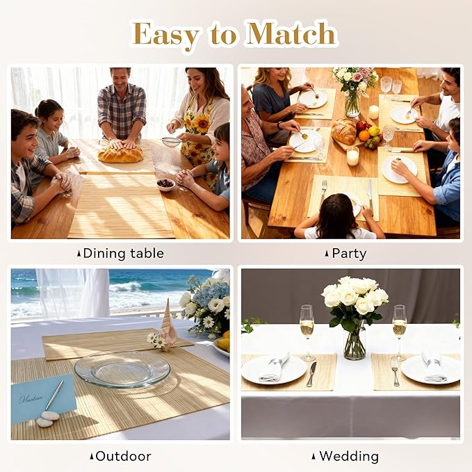 8-Pack Bamboo Placemats,Woven Heat-Resistant Rectangular Table Mats, Natural Rectangular Dining Place Mats, Rustic Japanese Style Plate Mats for Indoor Dining, Kitchen and Party Use, Beige