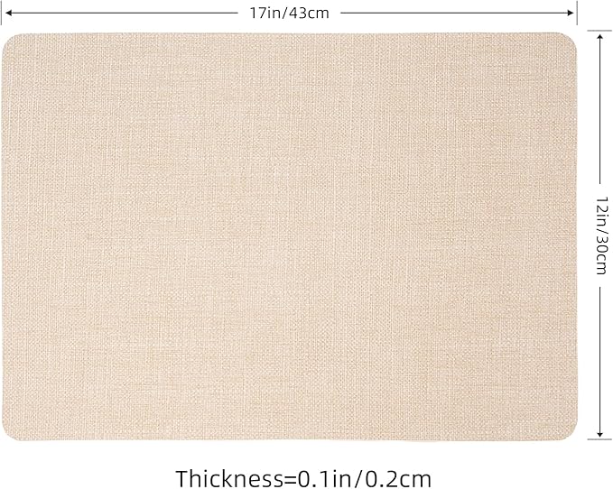 Heat Resistant Placemats Set of 2, 17x12in Waterproof Wipeable Faux Leather Non Slip Table Mats, Easy to Clean, Stain Resistant, for Kitchen Dining Room– Ivory Beige