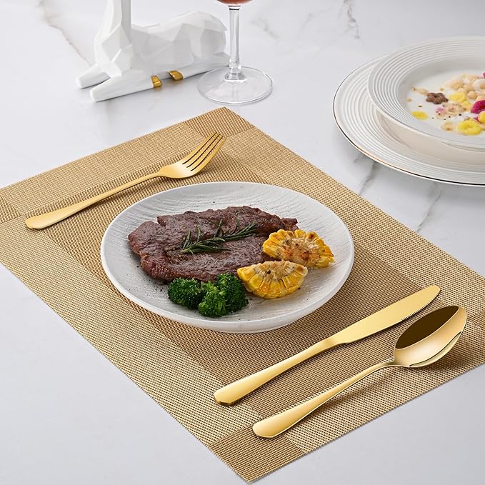 30 PCs Gold Flatware Sets Service For 6 Person,Shiny Gold Stainless Steel Silverware Sets Dinner Knives Fork And Spoons For Home Party And Wedding