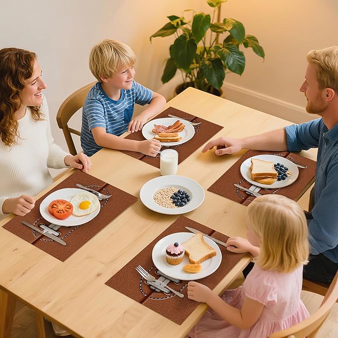Football Placemats Set of 4 Washable Table Place Mats for Dining Kitchen Party Decor