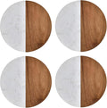 I-LAN Set of 4 Round Natural Wood and Marble Style Drink Coasters for Coffee Wooden Table, Drink Bar Coaster Set/Tea Table Coasters for Living Room,Beer Cans,Bar Glasses,4 x 4 Inch