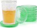 Vintage Glass Coasters, GOH DODD Set of 8 Crystal Coasters Tabletop Protection for Drinks, Home Decor, Kitchen, Living Room, Patio, Wedding, Party, Housewarming Gifts, Clear Green