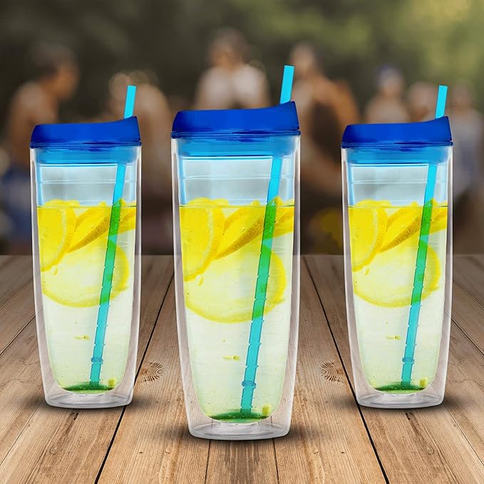 DISCOUNT PROMOS Tall Orbit Acrylic Tumblers 20 oz. Set of 10, Bulk Pack - Perfect for Iced Coffee, Soda, Other Hot & Cold Beverages - Blue