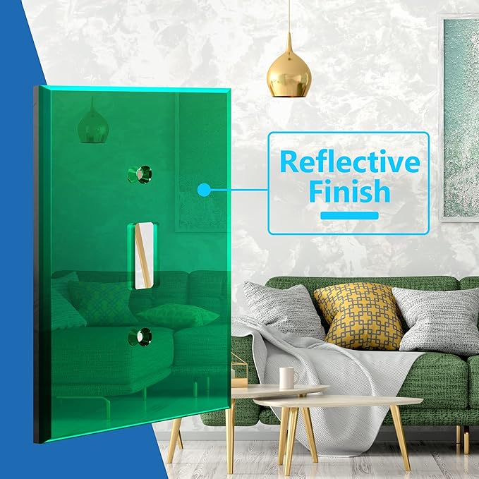 LIDER Reflective Acrylic Toggle Switch Wall Plate, Mirrored Light Switch Plate, Plexiglass Switch Cover, Acrylic Glass, Oversized 1-Gang 5.25" x 3.44", LWP-11O-AGR, Green