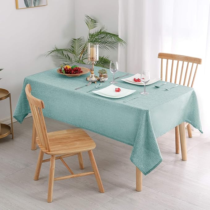Hiasan Faux Linen Rectangle Tablecloth - Wrinkle and Stain Resistant Washable Table Cloth for Kitchen Dining Room Holiday Table Cover for Party Dinner, Aqua, 60 x 102 Inch