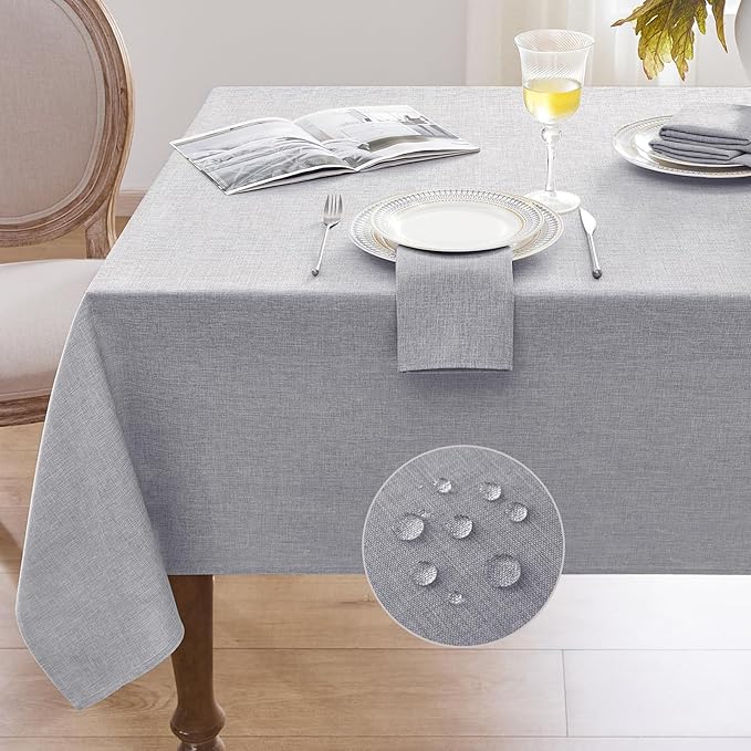 Softalker Tablecloths Rectangular 60x84 inch Linen Textured Table Cloth Outdoor Waterproof, Stain and Wrinkle Resistant, Grey Table Cloths for 6 Foot Rectangle Tables Decor for Party Holiday Birthday