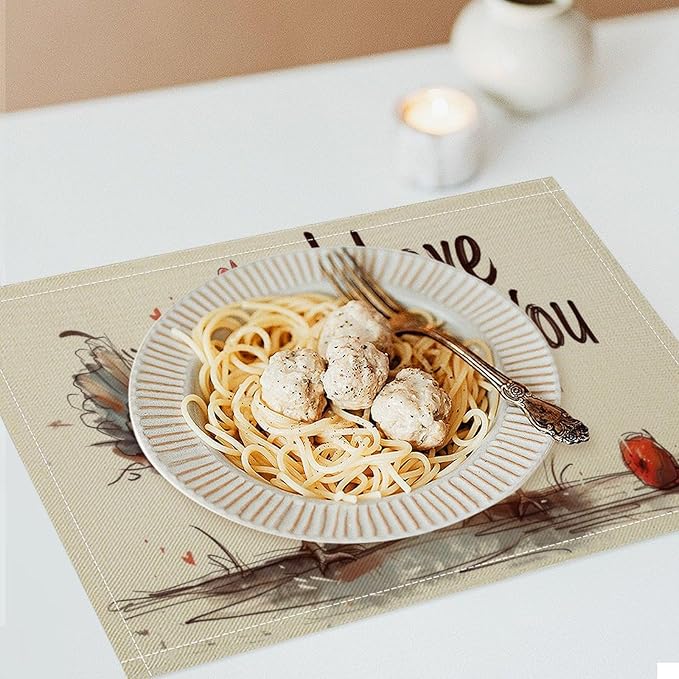 Rural Rooster Placemat Set, Vintage Farmhouse Funny Colorful Hand Drawn Watercolor Line Sketch Chicken Pattern Home Decor Linen Table Mats for Dining Room Kitchen Party (17x12in) x6P