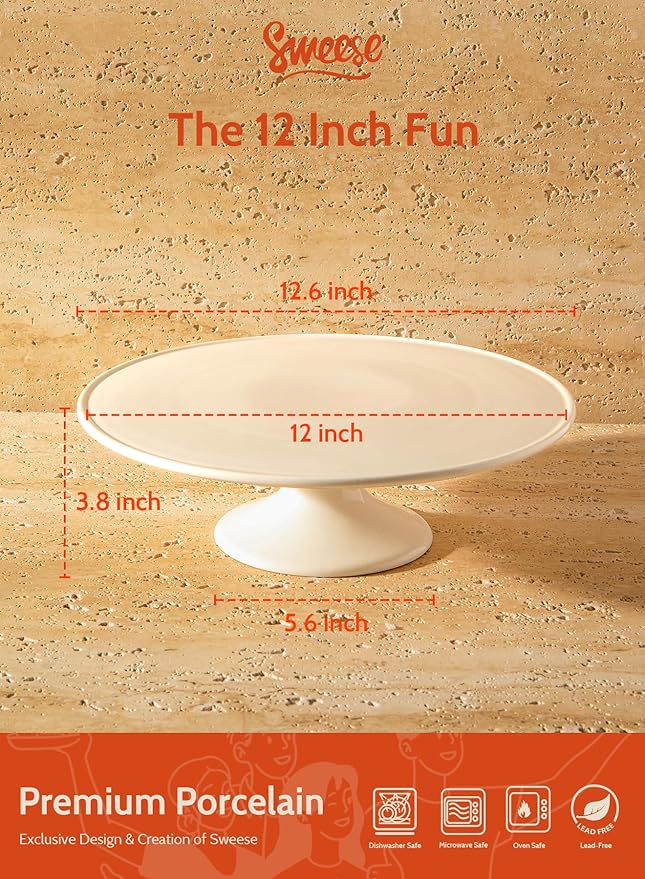 Sweese Porcelain Cake Stand 12-Inch, Round Dessert Display, Elegant White Cupcake Holder for Celebrations, Weddings, Parties – Versatile Serving Platter Premium