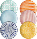 Selamica 10 inch Porcelain Dinner Plates, Large Size Serving Plate for Salad, Pancakes, Steak, Set of 6, Assorted Colors