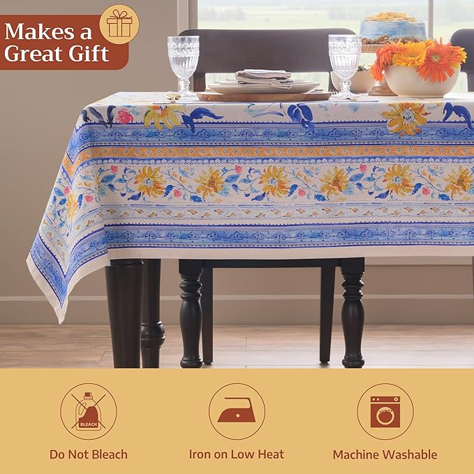 Maison d' Hermine Table Cloth Rectangle Table 100% Cotton 70 x 120 Inches Tablecloth Reusable Decorative for Dining Room Farmhouse Home Valentines Day Decorations Spring Summer - Girassol