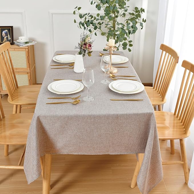 JIUZHEN Faux Linen Farmhouse Tablecloth Rectangular, Wrinkle Stain Resistant Table Cloth Rectangle Table Cover for Kitchen Dining, Holiday Party Dinner, Stone, 70 x 140 Inch