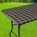 Smiry Rectangle Picnic Table Cloth, Elastic Waterproof Fitted Vinyl Tablecloths, Flannel Backed Buffalo Plaid Table Covers for Dining, Camping, Outdoor (Black and Khaki, 30" x 48")
