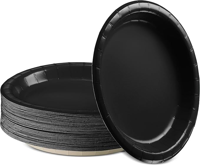 Disposable Paper Plates Black, 7 Inch Paper Dessert Plates, Strong and Sturdy Disposable Plate for Party, Dinner, Holiday, Picnic, or Travel Party Plate, Pack of 50
