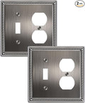 2-Pack Combo Toggle/Duplex Light Switch Cover Plate, Antique Silver Metal Wall Outlet Cover Plate, Decorative Beaded Wall Socket Receptacle Cover for Electrical Outlets, Light Switch