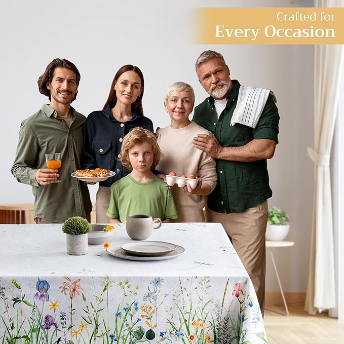 Maison d' Hermine Table Cloth Rectangle Table 100% Cotton 70 x 120 Inches Tablecloth Reusable Decorative for Dining Room Farmhouse Home Valentines Day Decorations Spring Summer - Fleurs De Mai