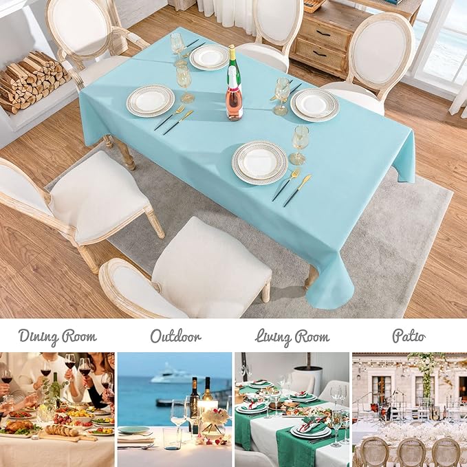 Rectangle Tablecloth Waterproof 60x120 inch Linen Textured Table Cloth Stain and Wrinkle Resistant Washable, Decorative Fabric Table Cover for Dining, Party and Camping, Aqua