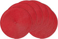 AHHFSMEI Round Braided Placemats 15 Inch Round Table Mats for Dining Tables Natural Woven Heat Resistant Place mats Set of 6(red)