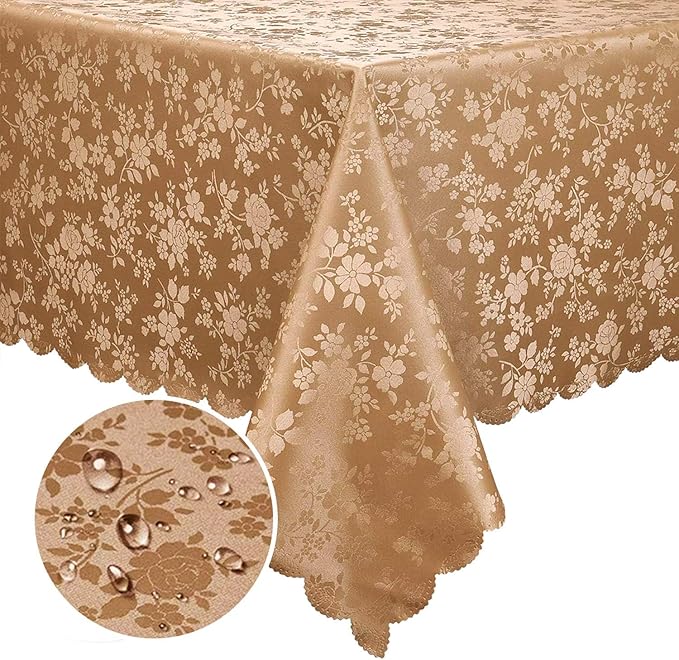 Smiry Rectangle Table Cloth, Waterproof Heavy Duty Vinyl Tablecloths, Wipeable Washable Table Cover for Kitchen and Dining Room (Brown, 70" X 120")