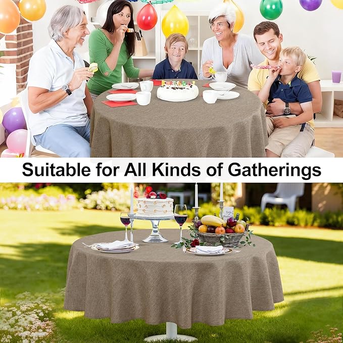 JIUZHEN Round Textured Table Cloth Linen Wrinkle Free Stain Resistant Farmhouse Decorative Circular Tablecloth for Kitchen, Dining, Party, Wedding, Outdoor Use (50 Inch Round,Khaki)