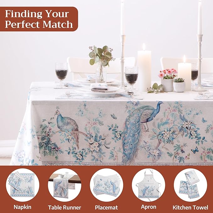 Maison d' Hermine Premium Table Cloth Rectangle Table 100% Combed Cotton 108 x 70 Inches Tablecloth Reusable Decorative for Dining Room, Farmhouse, Party, Festive & Wedding - Peacock Utopia - Orginal