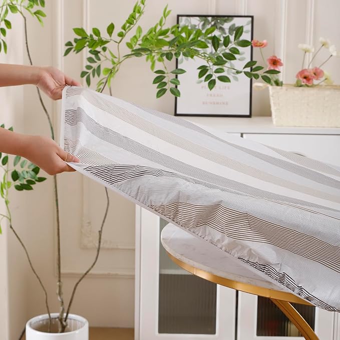 Walrus Round Vinyl Fitted Tablecloth with Flannel Backing Elastic Edge Design Table Cover Waterproof Oil-Proof PVC Table Cloth Stain-Resistant Best for 37"-44" Round