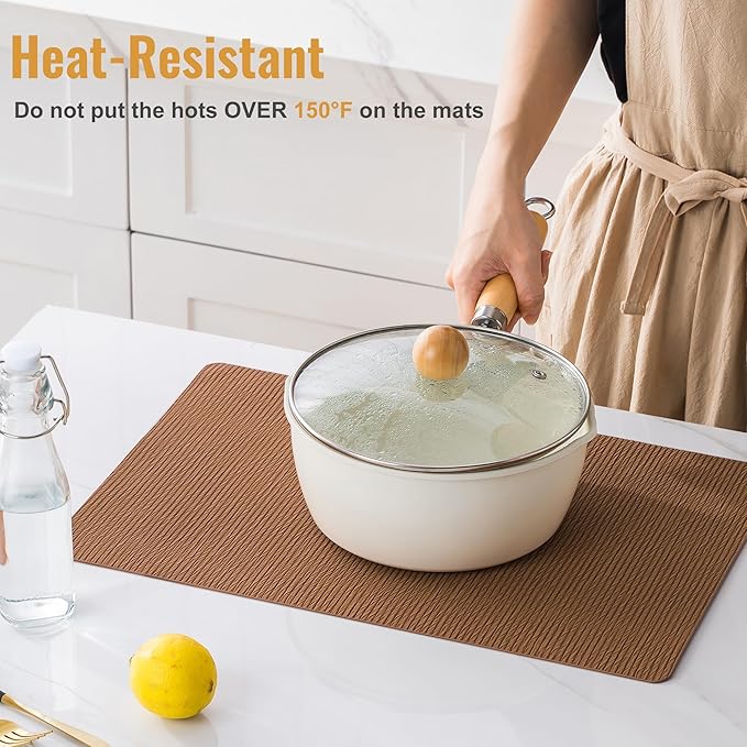 Jovono Faux Leather Placemats Set of 4, Waterproof Washable Table Mats, Easy-Clean Heat Resistant Kitchen Vinyl Place Mat for Dining Table, Restaurant, Indoor, 17.8"x11.8", Brown