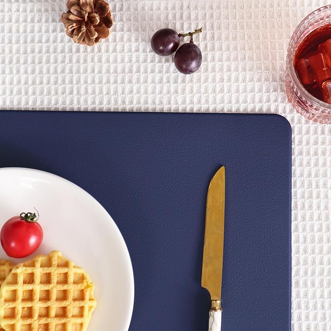 Faux Leather Placemats HeloHo Navy Blue Table Place Mats Set of 6 Waterproof Oilproof Heat Stain Resistant Washable Wipeable Placemat for Kitchen Dining Table Decoration Indoor Outdoor