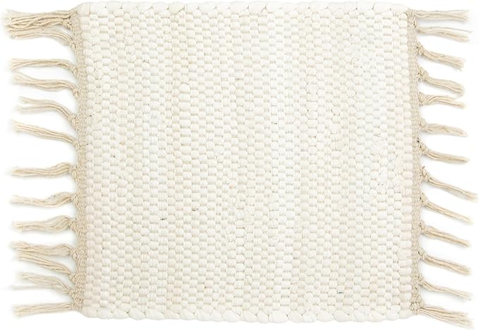 PILLOWPIA Handcrafted Chindi Rag Rug Hot Pad – 100% Cotton, Handwoven, Colorful & Eco-Friendly | Boho Kitchen Accessory for Table, Counter, or Serving Use - Heavy Cream