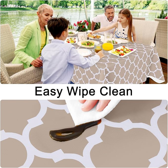 Smiry Rectangle Table Cloth, Waterproof Vinyl Tablecloths with Flannel Backing for Rectangle Tables, Wipeable Spillproof Plastic Tablecloth for Dining, Camping, Indoor and Outdoor (60"x120", Khaki)