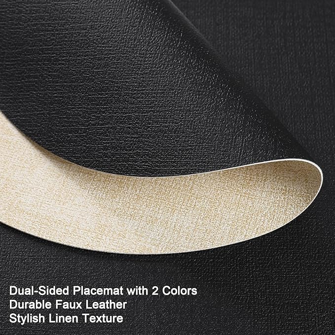 Myir JUN Round Placemats Dual Sided, Faux Leather Place Mats Set of 4 Indoor Placemats for Dining Table Outdoor Placemats Non-Slip Washable Table Mats (Set of 8, Cream Black)