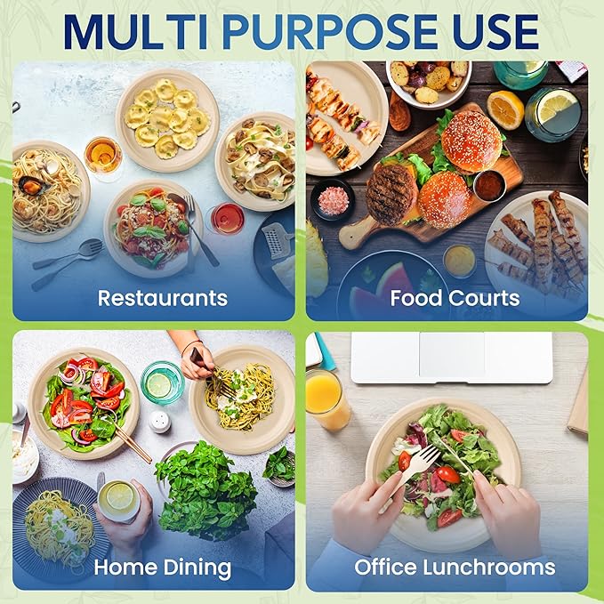SNH Packing 100% Compostable Plates 9 Inch [125-Pack], Heavy Duty Dinner Paper Plates, Eco-Friendly Biodegradable Sugarcane Bagasse, Natural Brown Disposable Plates for Dessert, Party, BBQ & Picnic