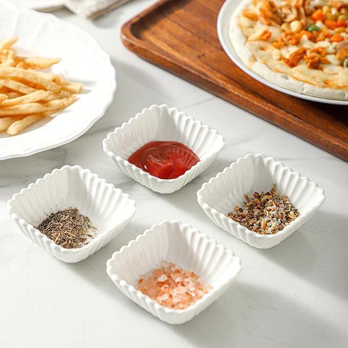 UIBFCWN 20 Pack Ceramic Soy Sauce Dishes, 2 oz Square Dipping Sauce Cups/Bowls/Dishes for Kitchen, Small Dip Bowls Set, Mini Bowl for Side Dish, Ketchup, Soy, BBQ, Sushi, Party - 2.75inch