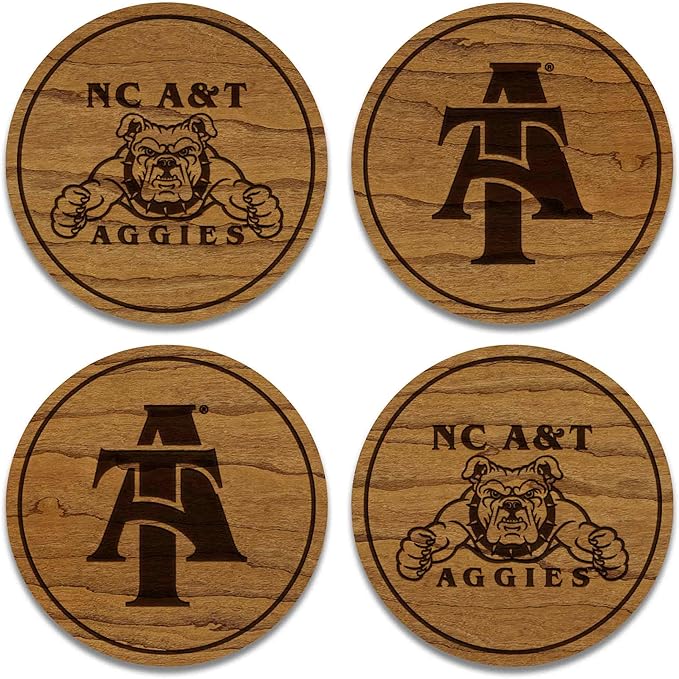 LazerEdge NC A&T Aggies Wooden Coaster Set - Cherry Wood - Officially Licensed Product - 4-Pack