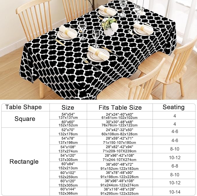 Smiry Rectangle Table Cloth, Waterproof Vinyl Tablecloth with Flannel Backing for Rectangle Tables, Wipeable Spillproof Plastic Tablecloths for Dining, Camping, Indoor and Outdoor (54"x78", Black)