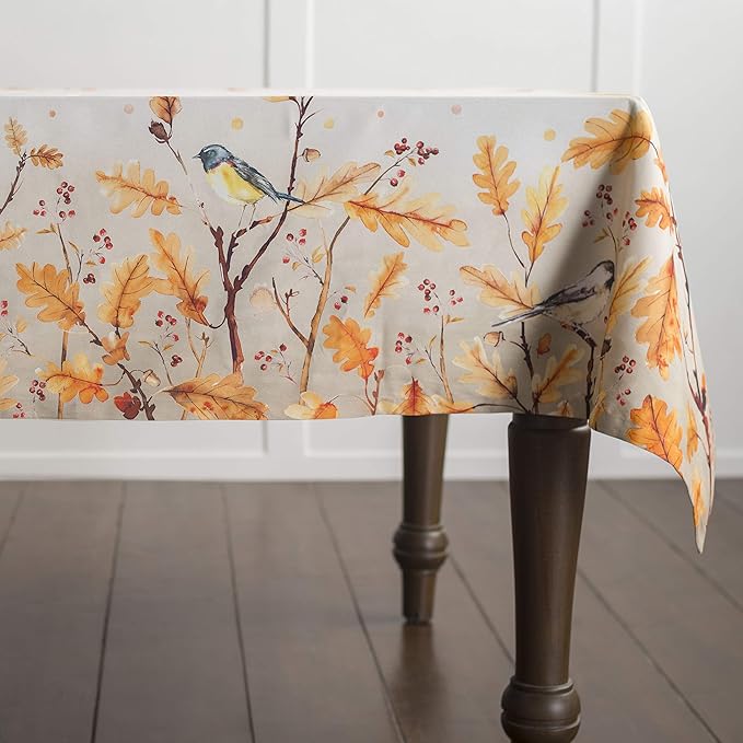 Maison d' Hermine Table Cloth Rectangle Table 100% Cotton 60 x 90 Inches Fall Tablecloth Reusable Everyday Use for Thanksgiving Christmas Decorations Dining Farmhouse Party (Oak Leaves)